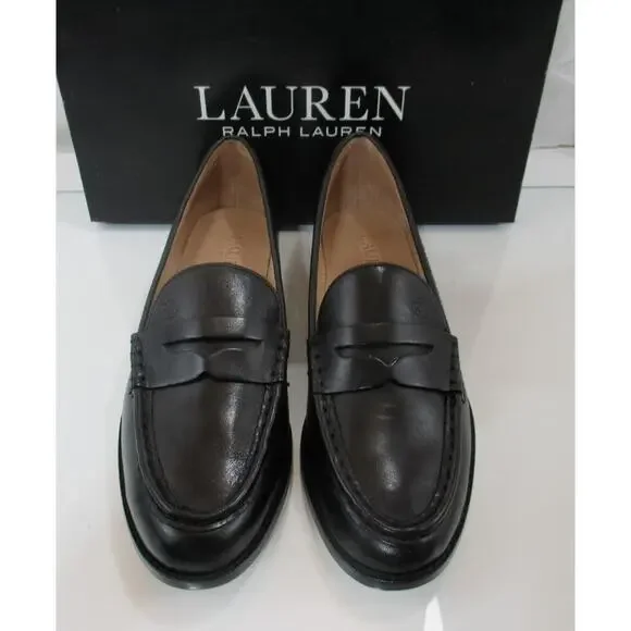 Women's LAUREN Ralph Lauren Wynnie Burnished Leather Penny Loafer Black - Picture 5 of 10